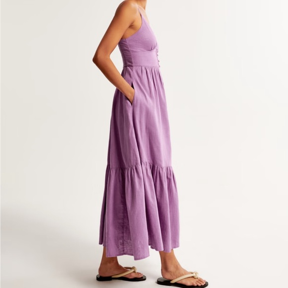 Abercrombie Linen-Blend Button-Through Maxi Dress NWT - Picture 2 of 8